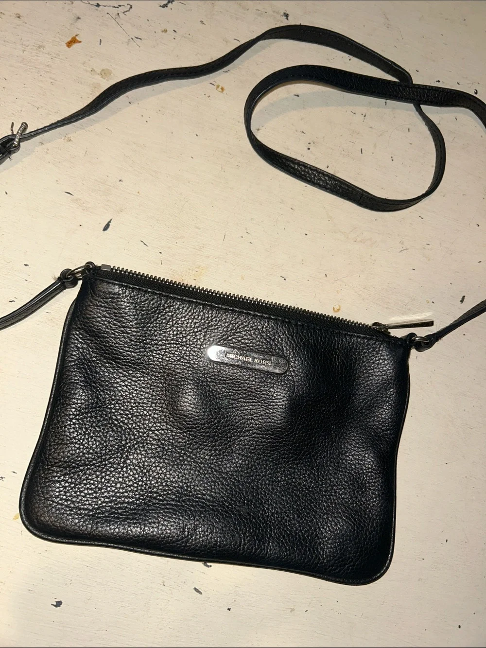 Michael Kors Black Pebbled Leather Slim Crossbody